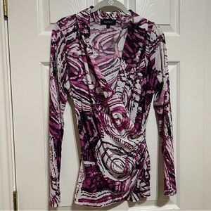 Karen Kane Purple Abstract Wrap Top